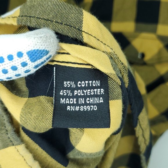 Eighty Eight Button Shirt Mens XL Yellow Black Pockets Checkered Plaid - Picture 4 of 9